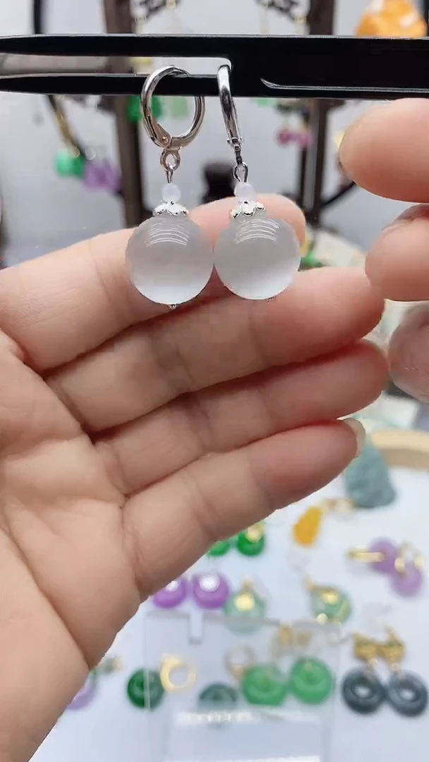 变石猫眼银S925镶嵌耳饰85