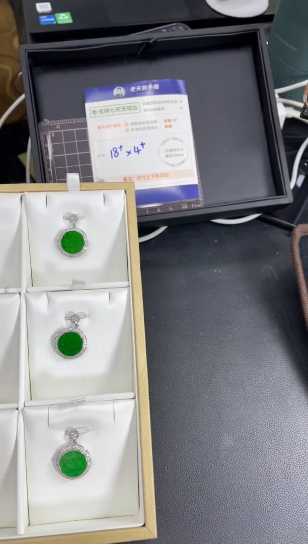 【闪购商品】翡翠挂件银S925镶嵌圆牌FL14配绳/多样性发其一CP