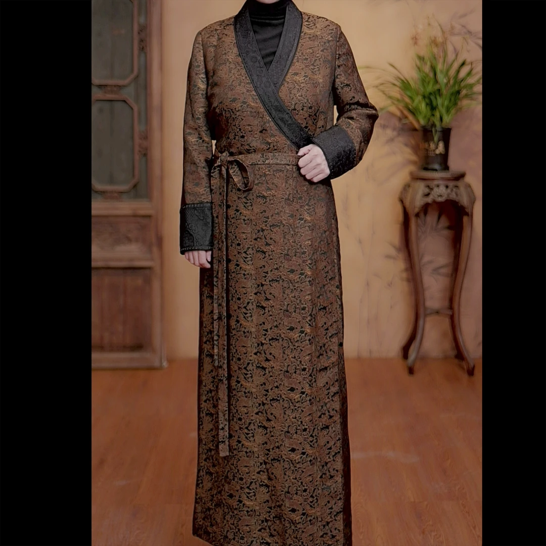 【二十四慢】设计师款桑蚕丝宋锦香云纱藏袍民族风长款气质秋冬