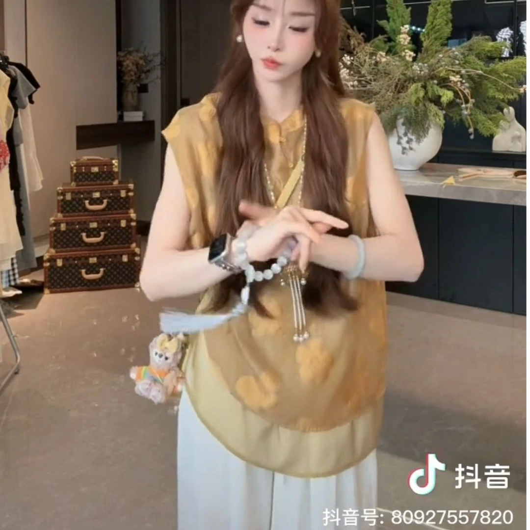 【欧诺风】衬衫无袖复古夏季刺绣花朵休闲风女装民族风  H0278