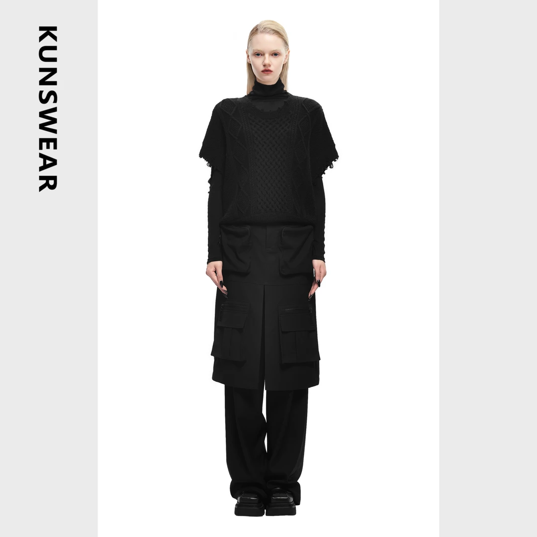KUNSWEAR/琨丝薇尔25FA 经典时尚休闲破坏设计毛织马甲 836004180