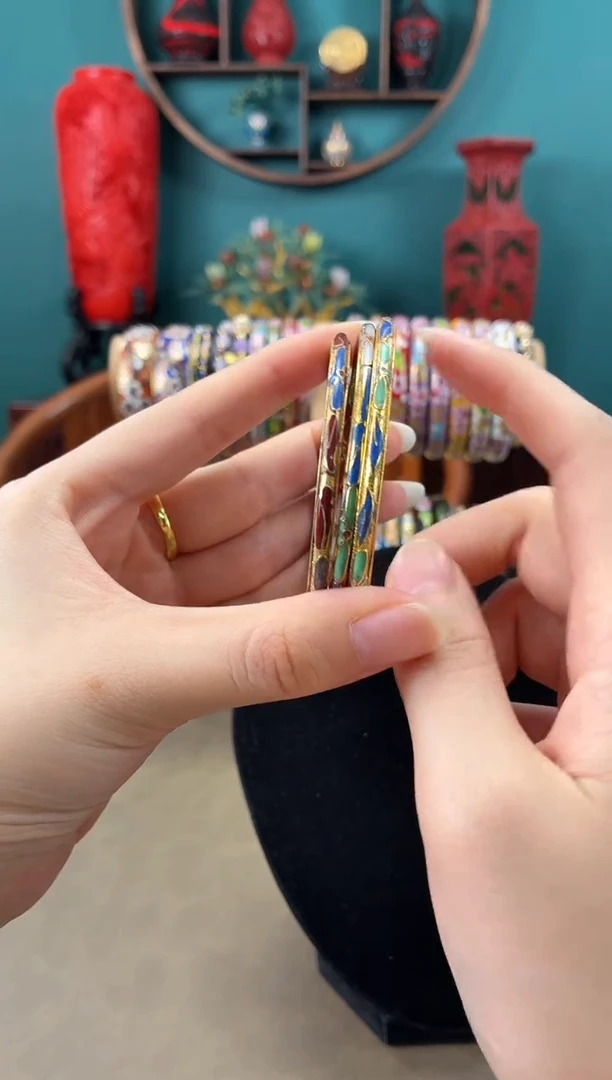 景泰蓝半金地手镯 58-64可戴 三支装