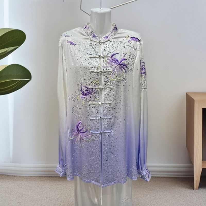 【定制商品15天发货】太极拳表演服竞技比赛服真丝纺丝刺绣绣花彩服