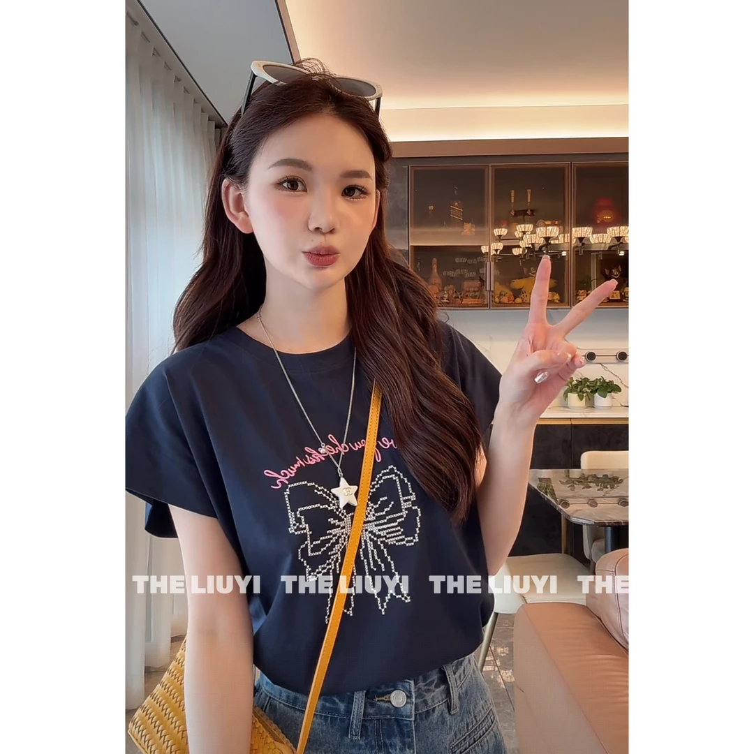 【LIUYI】蝴蝶結T~韩系薄款蝴蝶结刺绣字母T恤56043