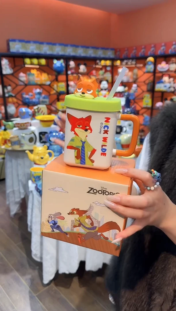 瓷片@@疯狂动物城狐尼克四方陶瓷吸管杯