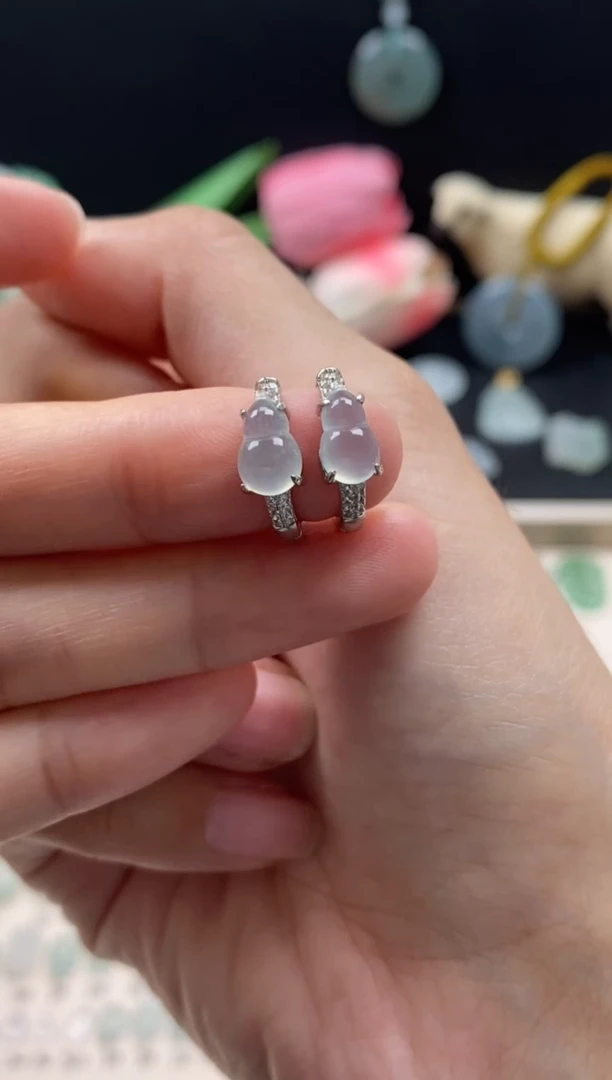 【闪购商品】翡翠耳饰银S925镶嵌翡翠冰晴葫芦耳饰