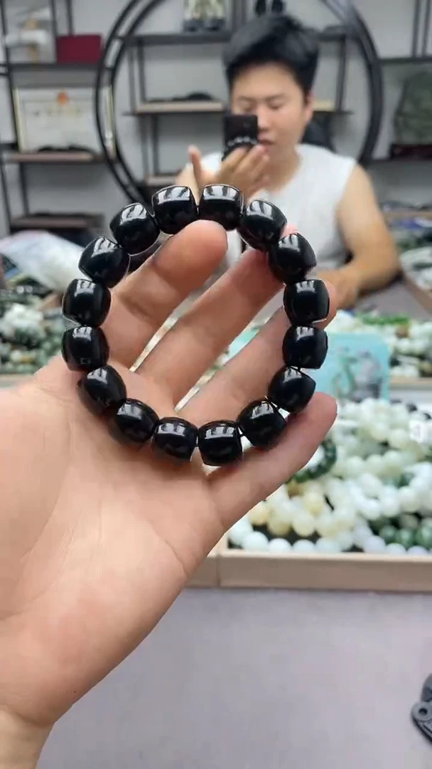 手串未镶嵌和田玉黑青14直切