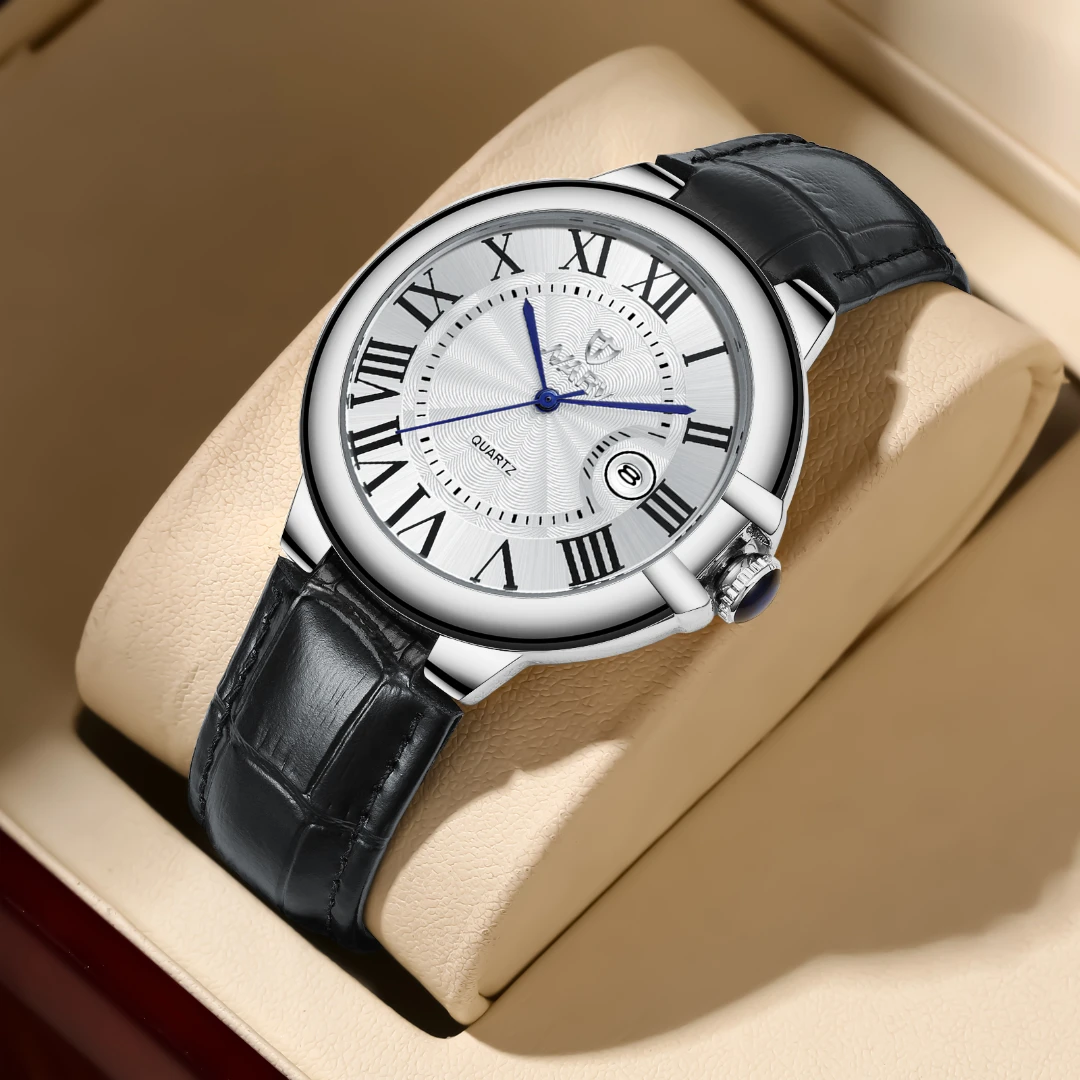 耐瑞/NARY蓝针时尚罗马数字大表盘百搭男士腕表9026