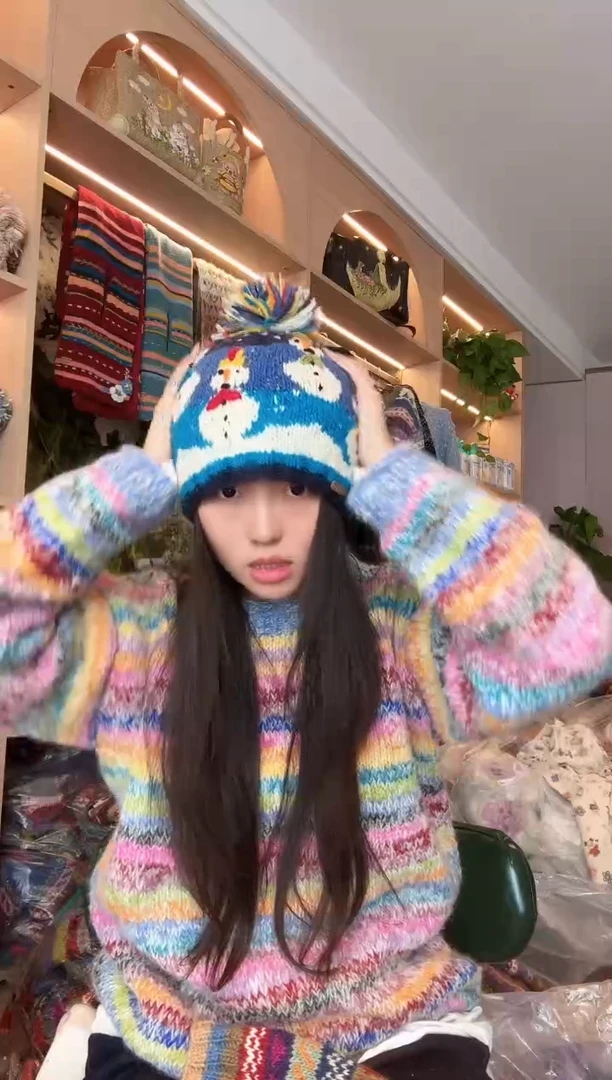 羊毛蓝色雪人羊毛帽子