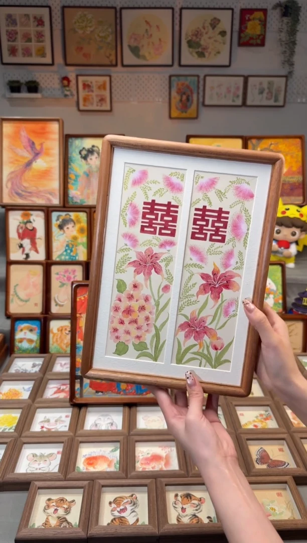 国画繁花双喜 手绘国画A4