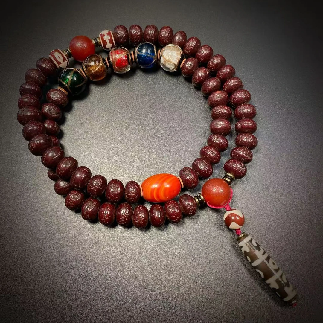 大尺寸老凤眼菩提星月菩提54颗藏区回收老捻珠盘玩脖挂手持款