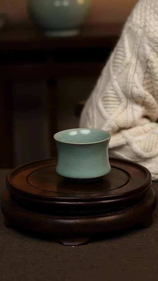 瓷片仿古天青全手工束腰杯100ml 一级不带礼盒