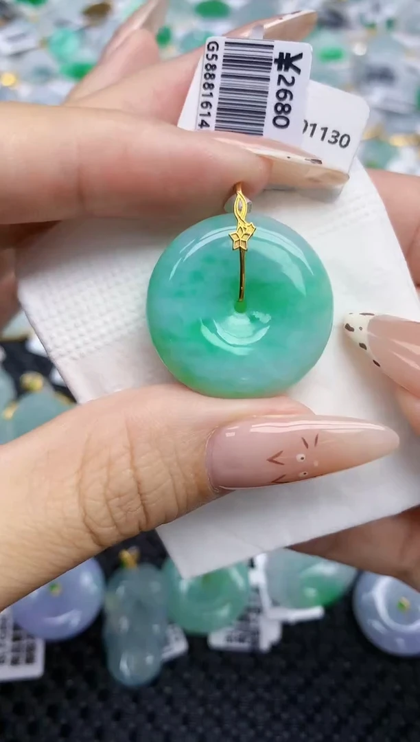 翡翠18K金镶嵌颈饰408   天然翡翠A货