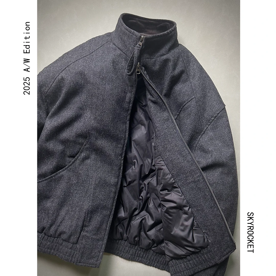 SKYROCKET扶摇【重任在肩】（英伦绅士风肌理感立领羊呢长袖羽绒服）