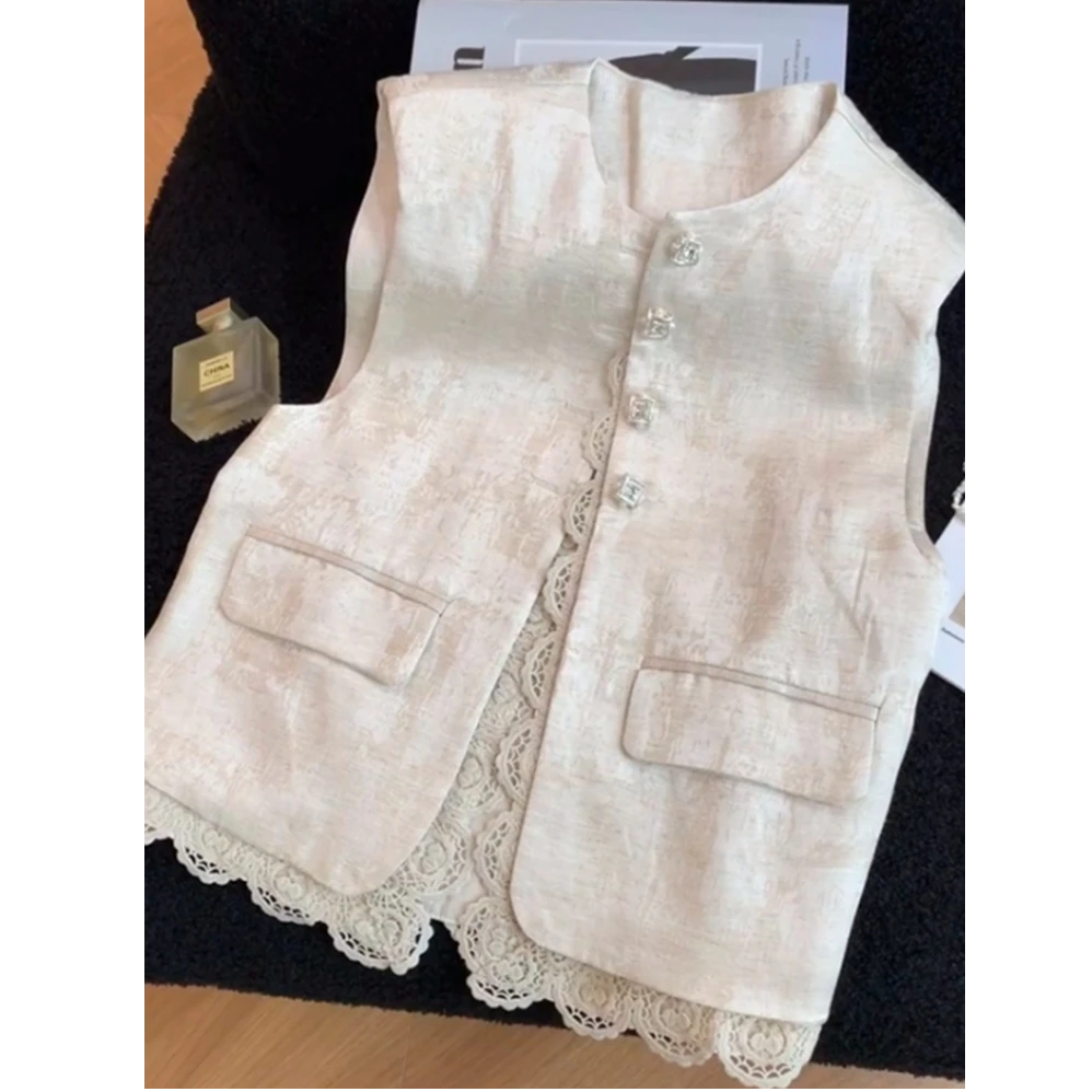 2025春夏新款爆款法式洋气衣服女时尚高级感减龄蕾丝拼接马甲上衣