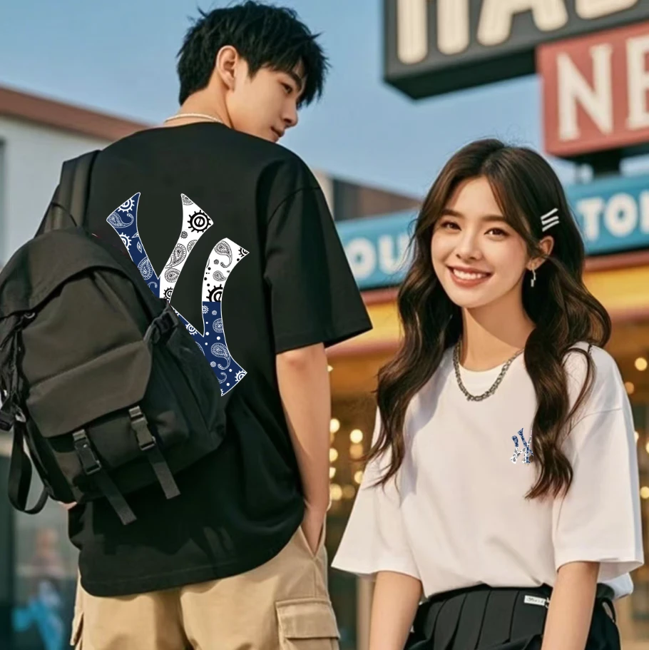 【商场同款】新款时尚短袖弹力夏季男女同款纯棉重磅T恤-腰果花