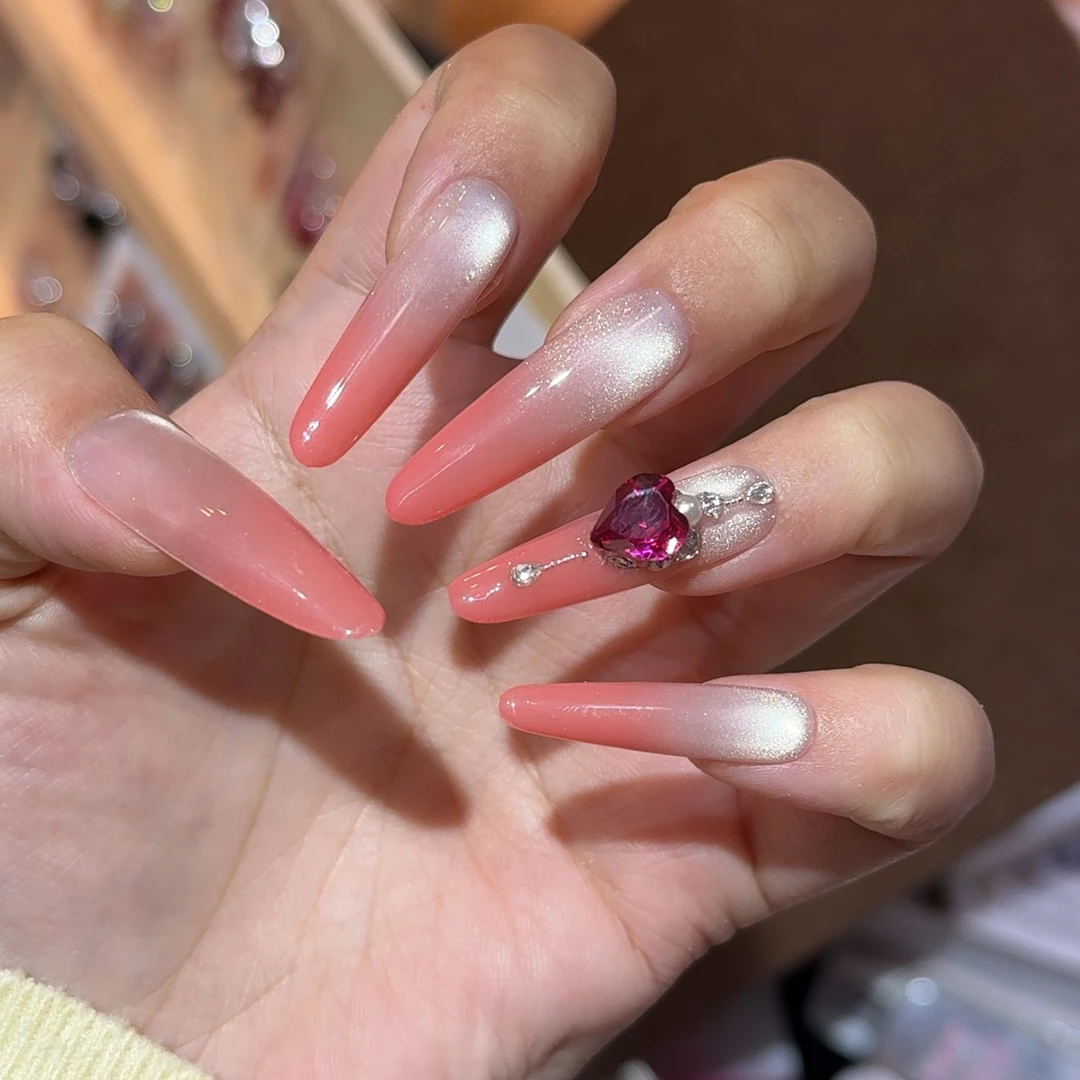 锦福（四喜)裸色多巴胺中长短美甲纯手工穿戴甲