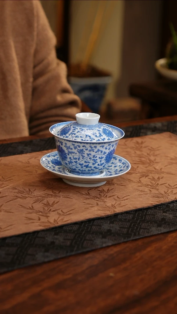 【闪购商品】杯子聚澜堂点工缠枝莲三才大盖碗