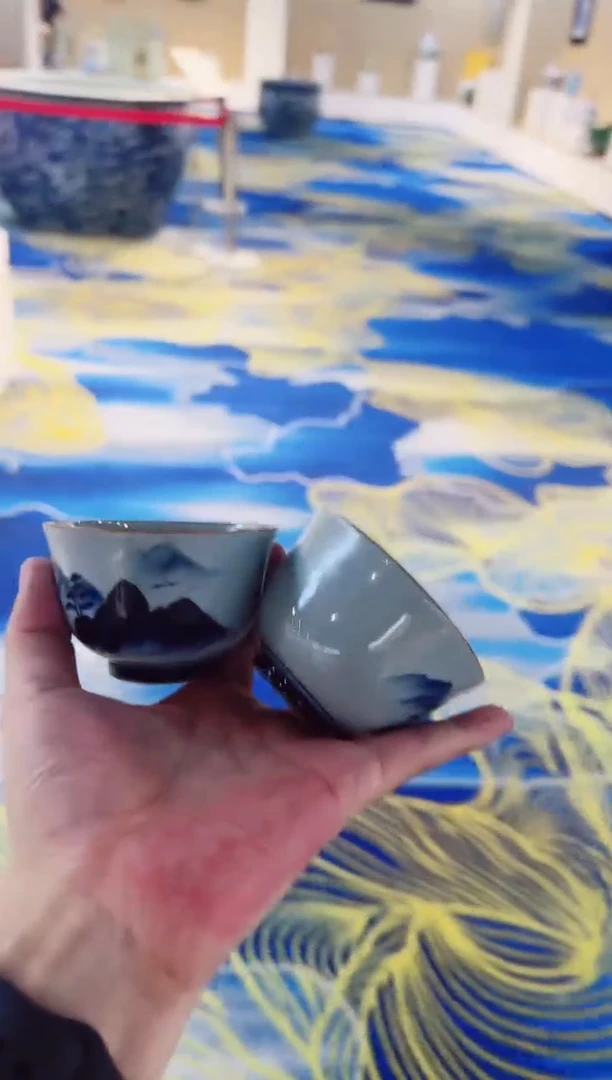 杯子山水陶瓷杯一对