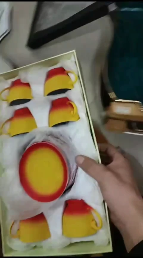 瓷彩色咖啡杯碟套装