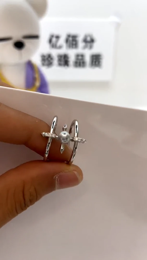 银S925镶嵌戒指海水珍珠5-6