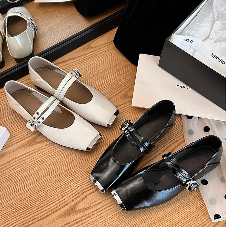 【小张精选】方头春季浅口单鞋真皮玛丽珍鞋百搭复古粗跟高跟英伦风