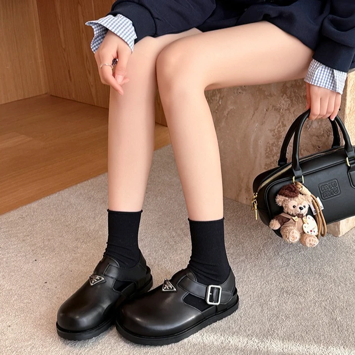 【Yuki定制】三角标丑萌大圆头厚底2025新款休闲舒适百搭勃肯鞋凉鞋