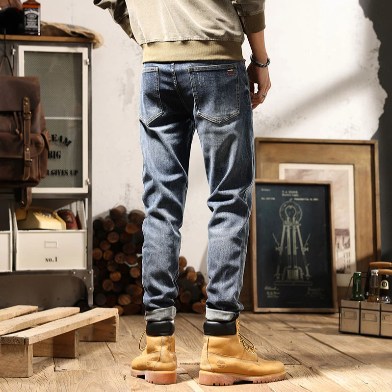 怀旧长裤小直筒裤拉链常规重工水牛仔裤直筒休闲秋季裤子潮流韩版