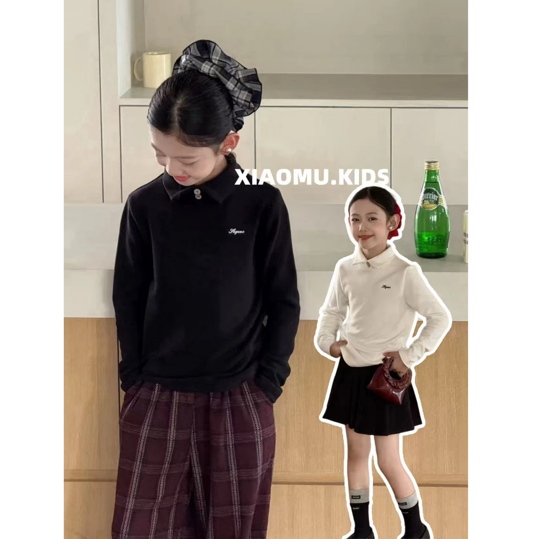 2025秋『打底POLO』儿童洋气刺绣德绒磨毛休闲百搭打底衫3769
