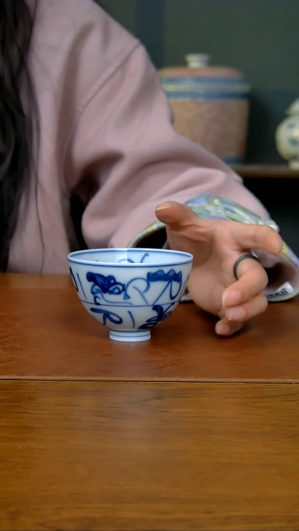 【闪购商品】陶瓷茶花纹鸡心杯（柴窑）