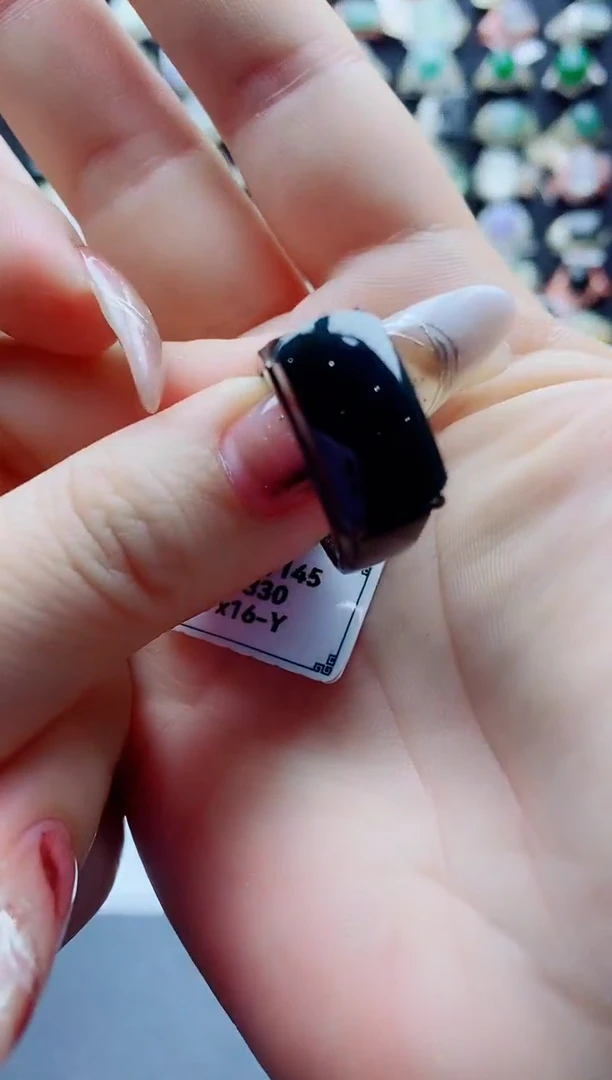 银S925镶嵌戒指翡翠天然翡翠A货男戒