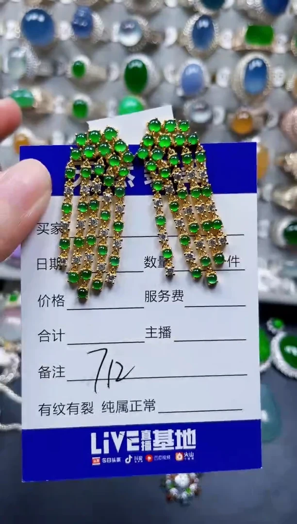 银S925镶嵌翡翠耳饰712