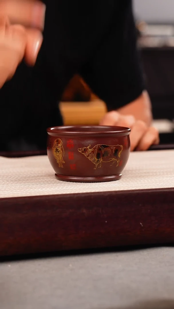 茶壶紫砂原矿石红 五牛杯