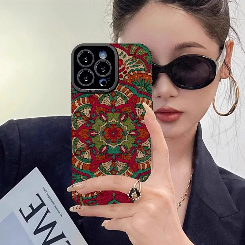 复古曼陀花适用苹果16promax手机壳iPhone15pormax保护套14por女p