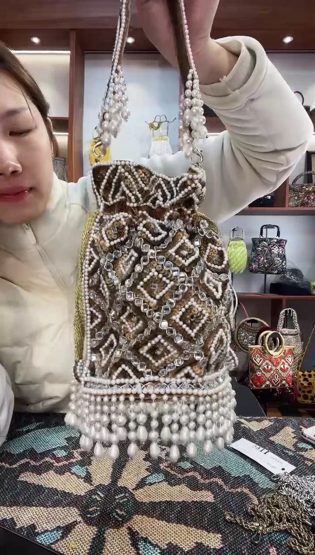 织物周*辰手工珠珠包包腋下斜跨包手拿包手提晚宴包