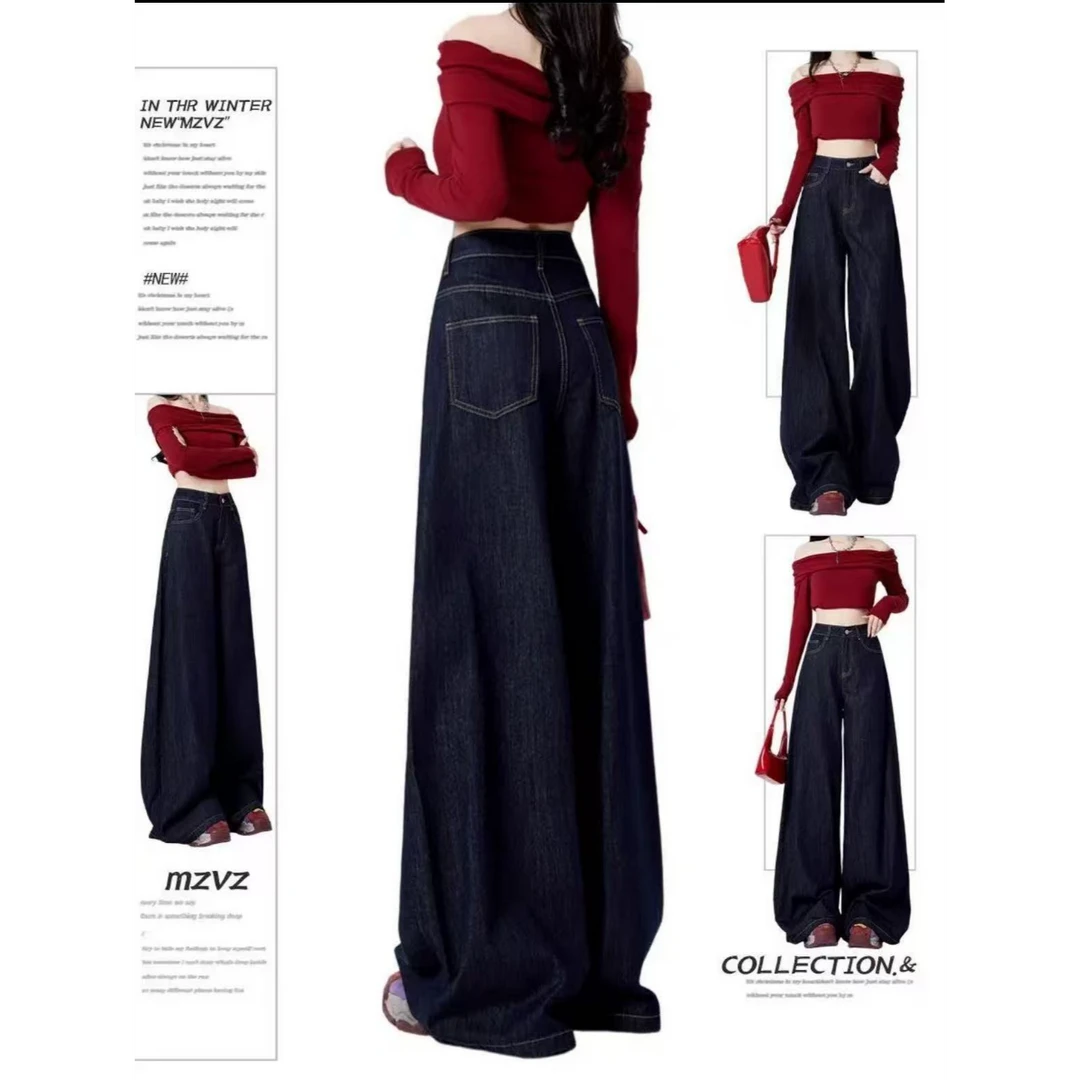 【有运费险】丹宁蓝阔腿牛仔裤女2025夏季新款爆款高腰显瘦垂感裤子