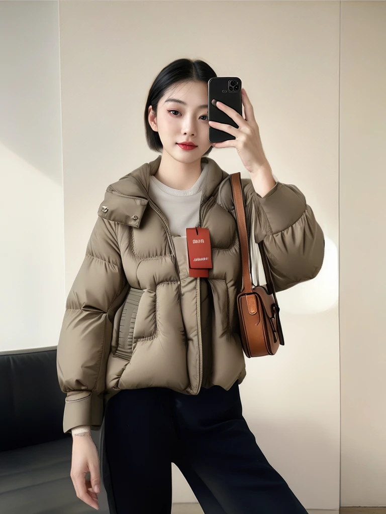 G41短款羽绒服浅咖色（灰色）(S衣长54左右）