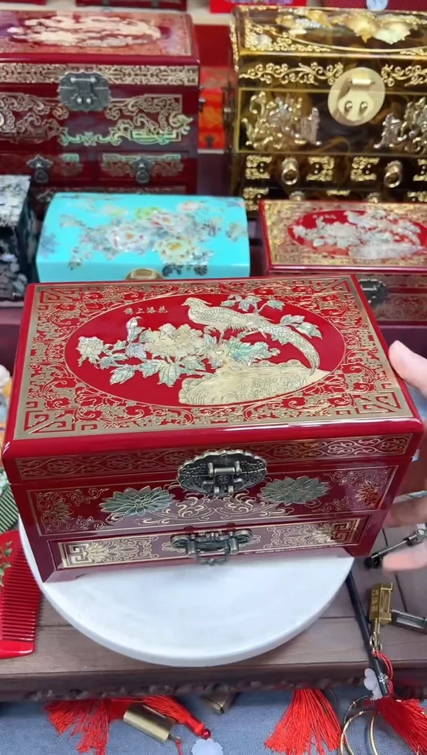 24厘米三层单抽掐丝螺钿镶嵌酒红锦上添花