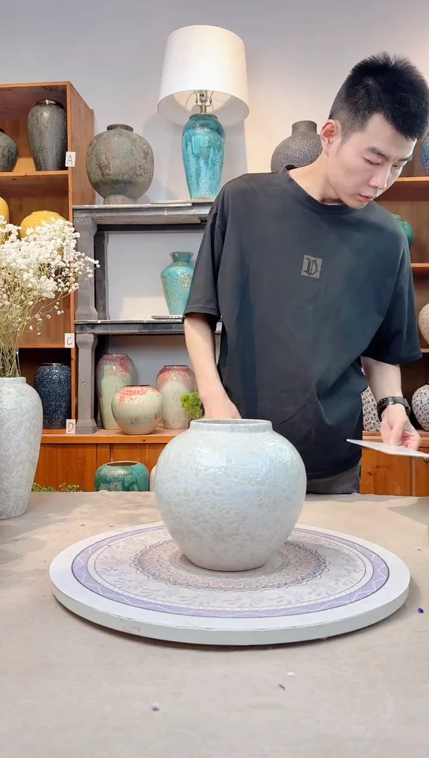 瓶陶瓷花瓶  茶白 小号 正品