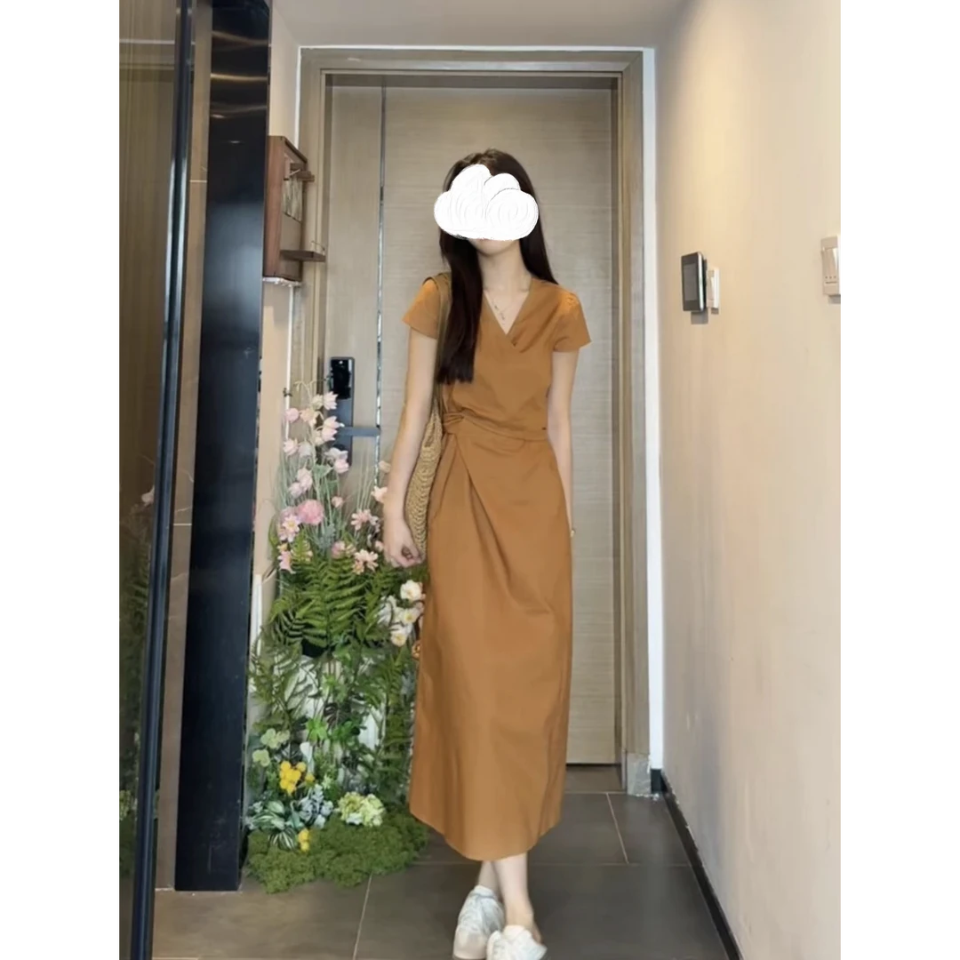 【橘夏心动】夏季小个子纯色显白绑带收腰连衣裙