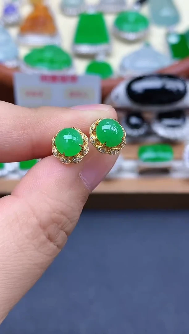 18K金镶嵌翡翠耳饰349-中国好珍宝