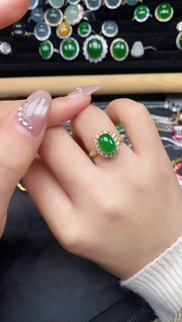 银S925镶嵌戒指翡翠78385