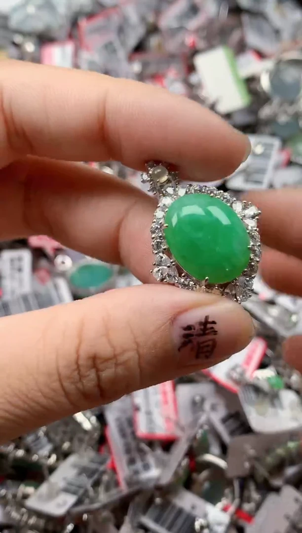 银S925镶嵌戒指翡翠天然A货缅甸翡翠
