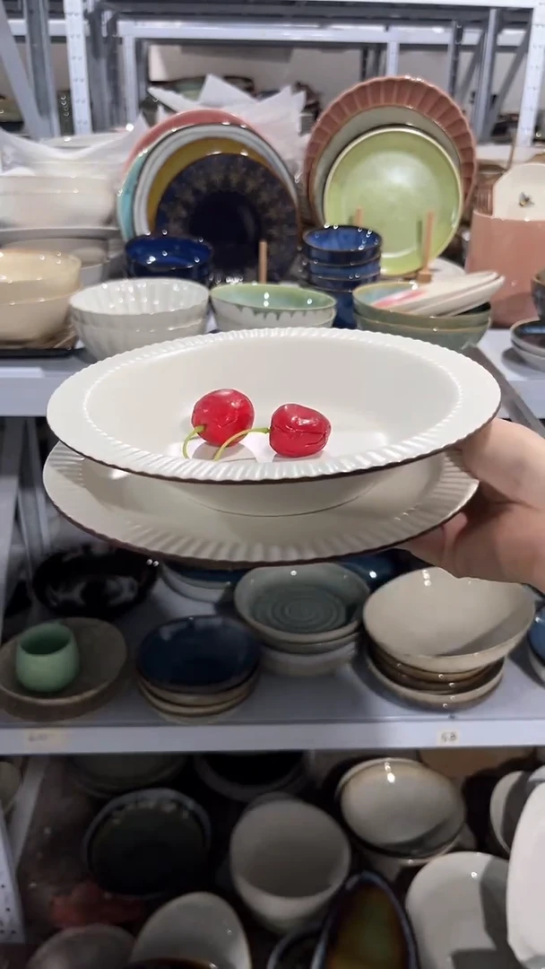 【闪购商品】瓷片外贸尾货瑕疵满20包邮X2咖边浅盘加草帽