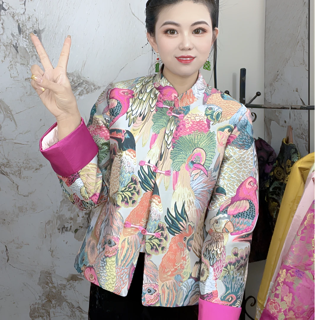 【鹦鹉-棉衣】新中式国风复古刺绣女装立领上衣短款棉衣