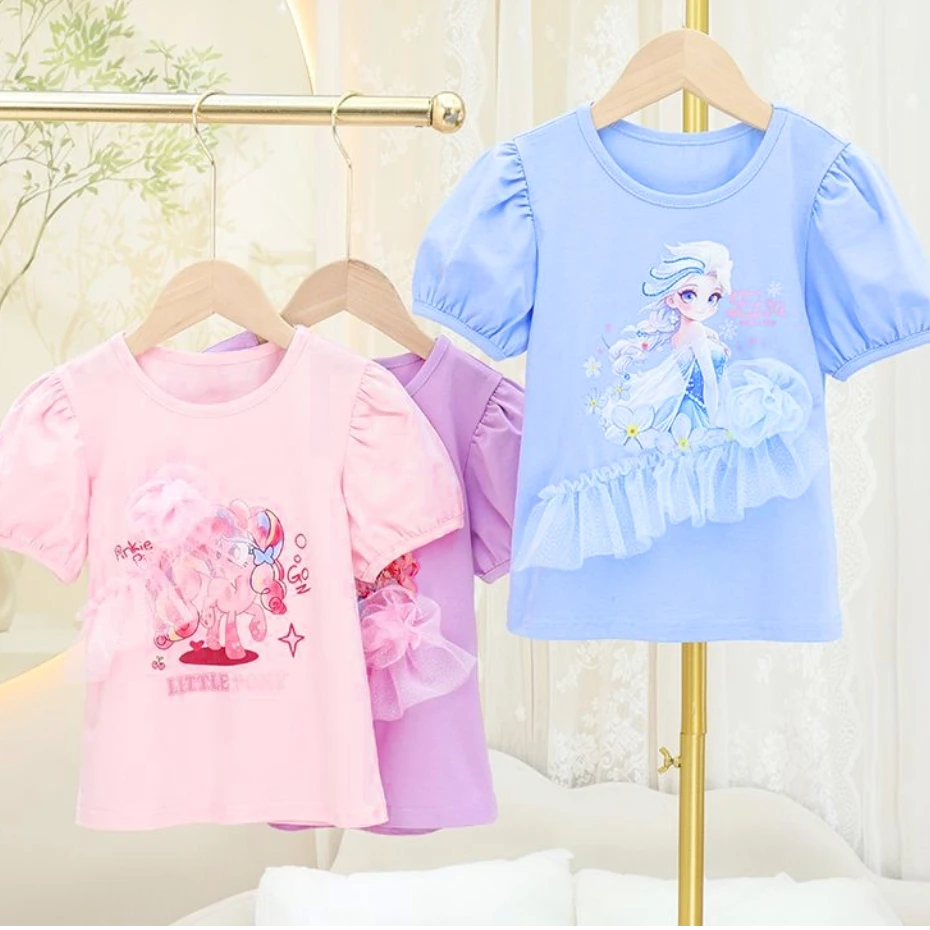 MN女童爱莎T恤2025夏款美人鱼公主小马宝莉短袖上衣卡通T恤洋气宝