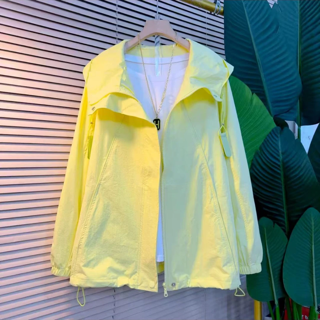 欧洲站洋气时尚高品质宽松简约百搭潮流休闲减龄纯色连帽单件外套