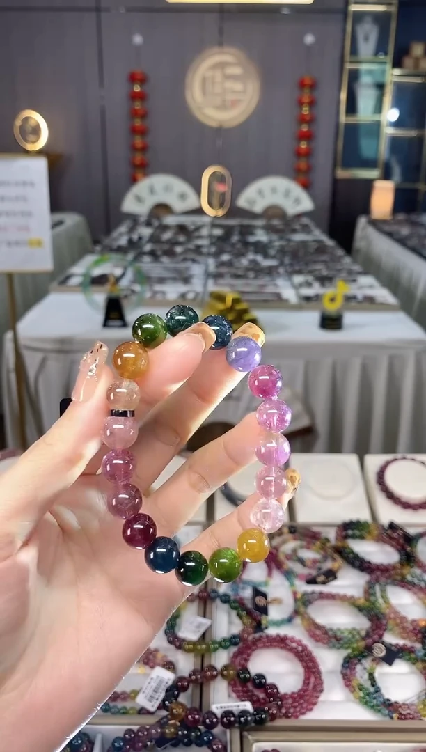 未镶嵌老矿碧玺色标彩虹单圈手串10mm+碧玺dan多样性发货一条