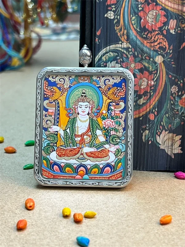 唐卡吊坠真品西藏纯手绘【大势至】高卡粗狂沙高工唐卡西藏热贡非遗