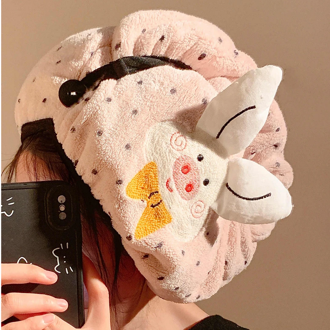 【如之纺】可爱小猪加厚干发帽女超强吸水速干学生包头巾洗澡浴帽